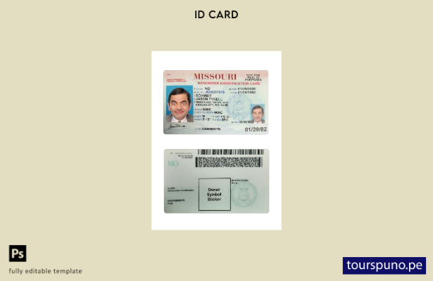 Plantilla de tarjeta de identificación de Missouri de EE. UU. lista para imprimi